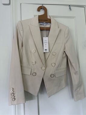 Veronica Beard Cream Double-Breasted Ring-Button Blazer